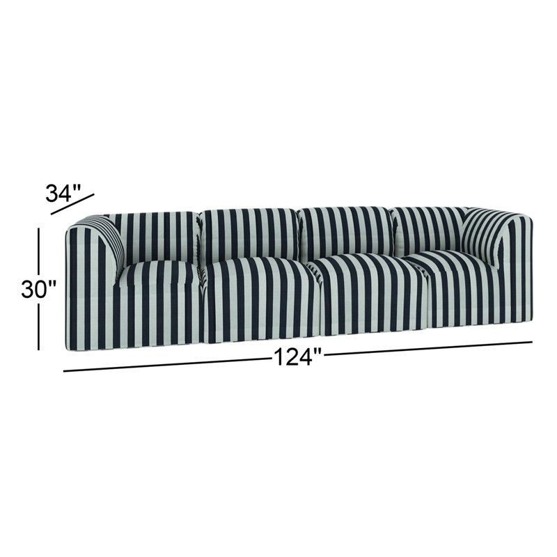 Praia Essie 124" Sunbrella® Outdoor Sofa, Expressive Mist Striped Sunbrella®