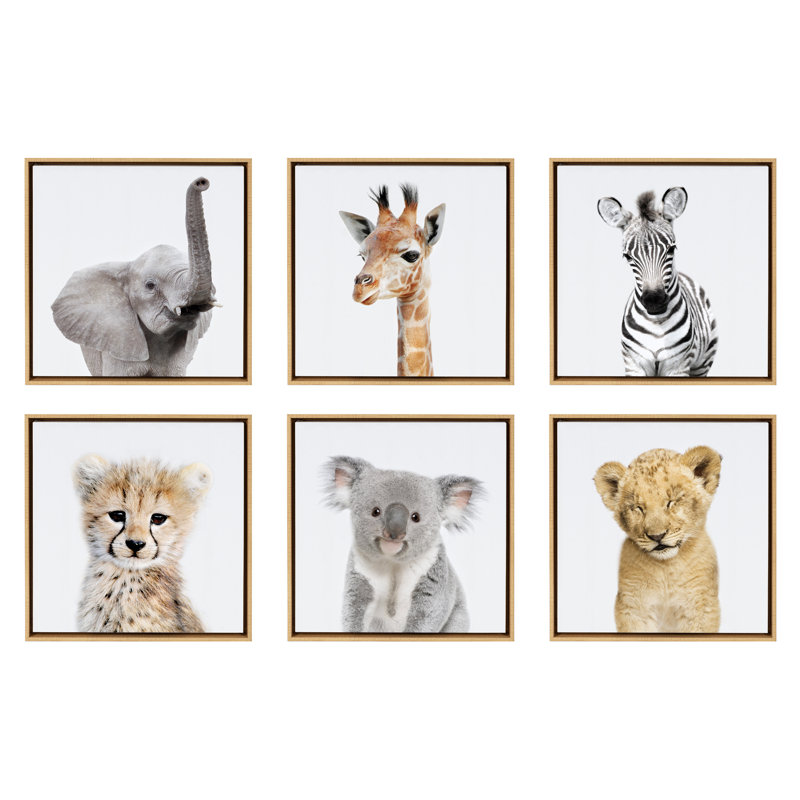 'Safari Animals' by Amy Peterson - Floater Frame Graphic Art Print on Canvas, Natural