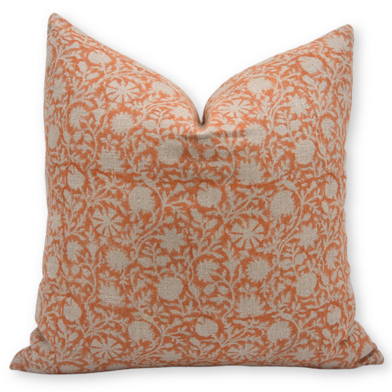 Housse de coussin en lin 14 x 14, housse de coussin à imprimé bloc de main, taie d'oreiller décorative à imprimé floral - CHAKRI