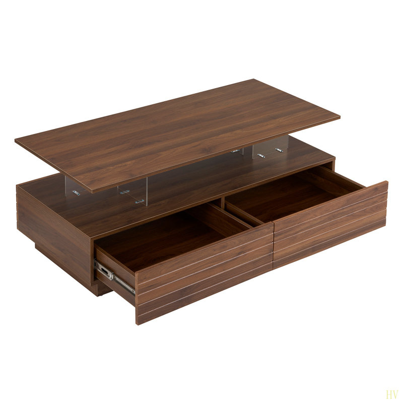 Table basse moderne à 2 tiroirs de 47,2 po à DEL moderne, Marron foncé