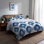 Ensemble de literie moderne de 3 - Housse de couette et coussin décoratif scandinave bleu et blanc