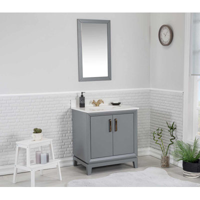 Fabia 30'' Free-standing Single Bathroom Vanity with Quartz Vanity Top & Mirror -  Adorn Vanity, AVFBCDG30