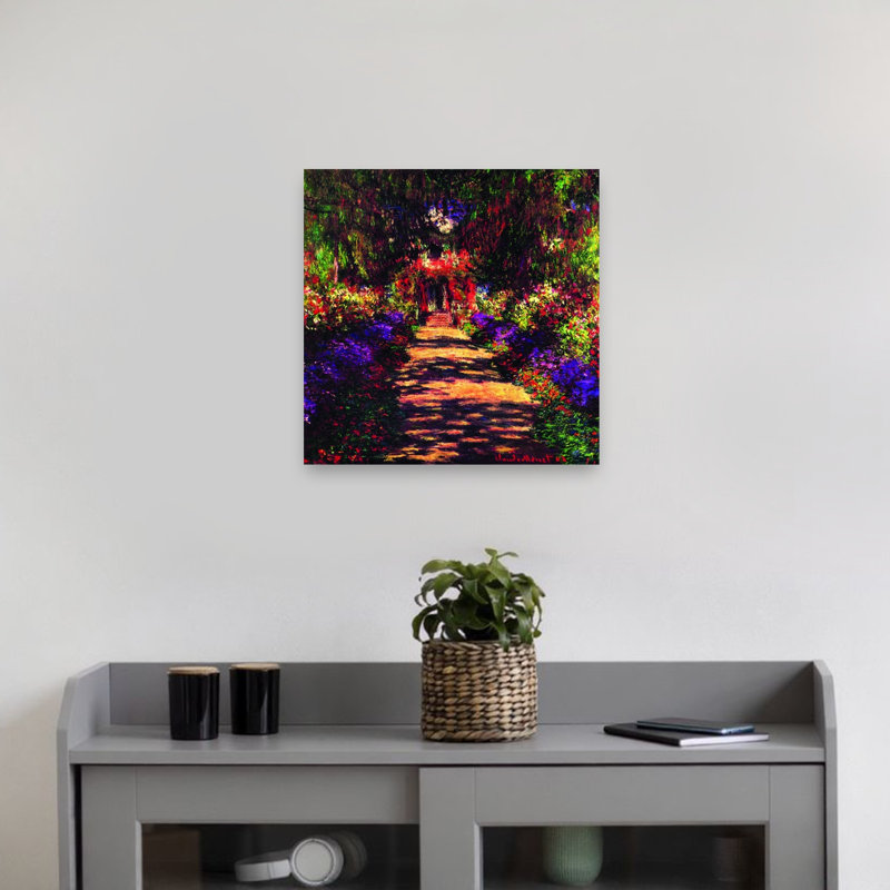 Pathway In Garden At Giverny Classic Colorful Traditional Flower Wall Art Print by Claude Monet - 1 Piece Wrapped Canvas Wall Art