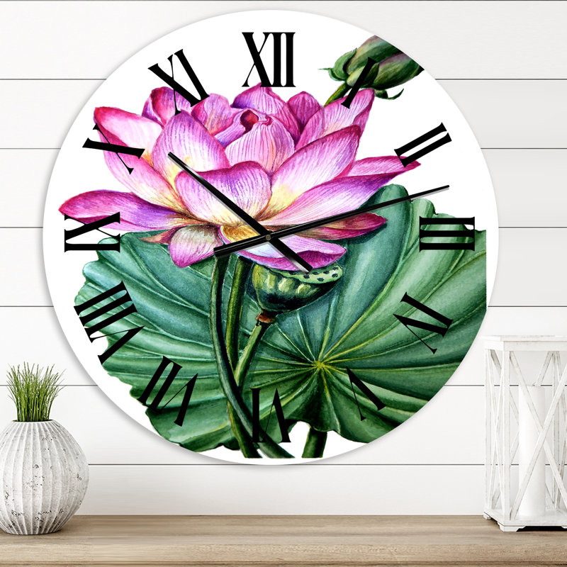 Vintage lotus roses dans l'étang VI - horloge murale traditionnelle, Moyenne