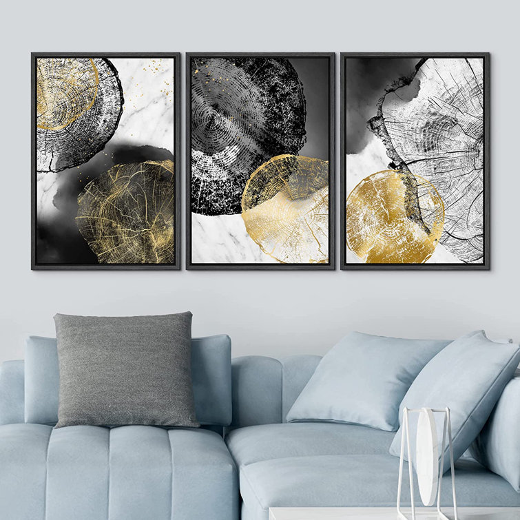 IDEA4WALL Grunge Black White Gold Forest Tree Wood Ring Framed On Canvas  Pieces Painting  Reviews Wayfair