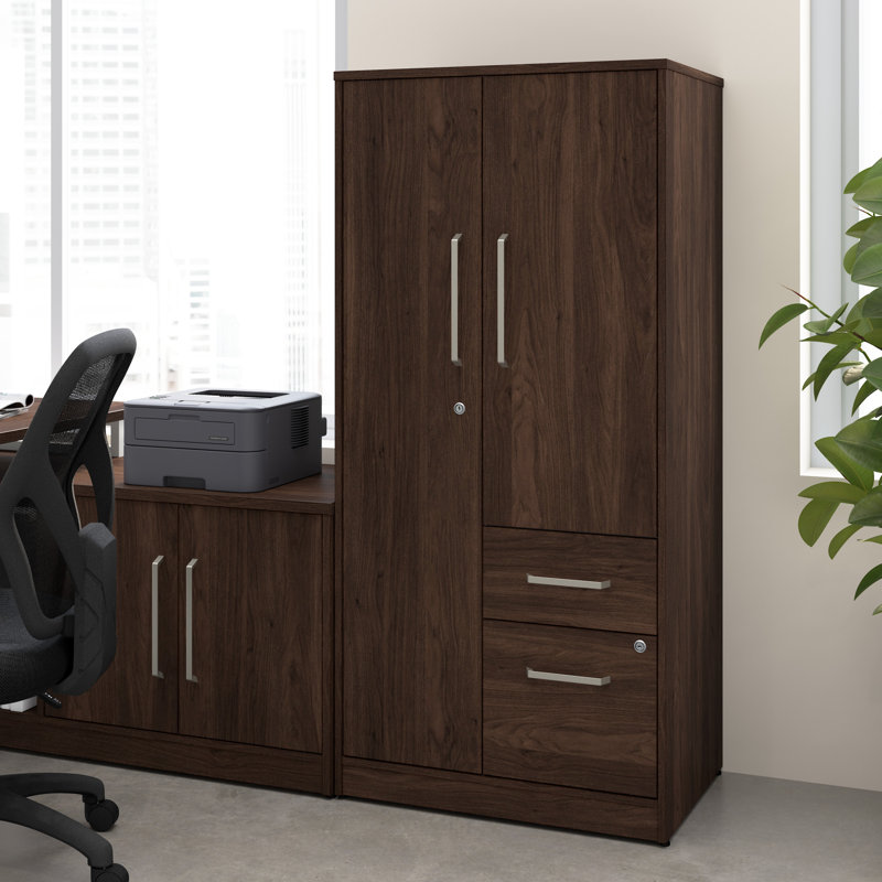 Bush Business Furniture Vista Wardrobe Cabinet With Drawers, Black Walnut