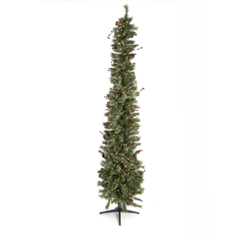 Home Heritage 9 Foot Pre-Lit Artificial Stanley Pencil Christmas Tree With Stand