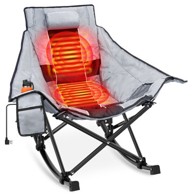 Heated Rocking Camping Chair, 3 Adjustable Heat Settings Oversized Portable Foldable Camping Chair by Arlmont & Co.