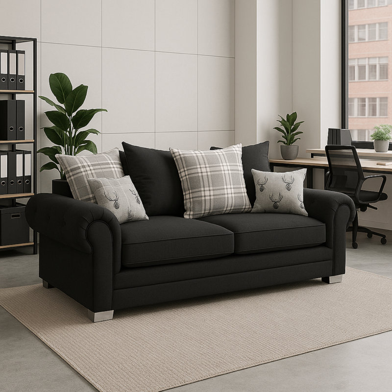 3 Seater Sofa, 80cm H x 190cm W x 90cm D, Black
