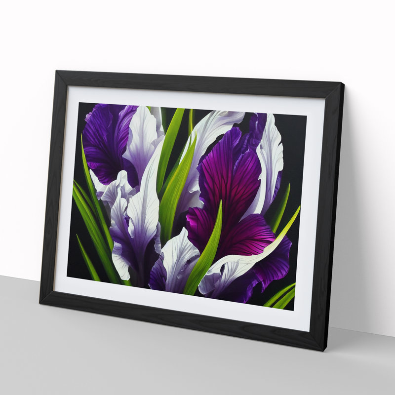 XH1022-6109X Modern Iris Flowers Vol.6 1 Piece Single Picture Frame Wall Art, 46cm H x 64cm W x 2cm D, Black