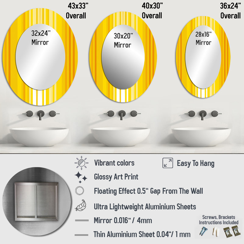 Sunshine Philosophy of Life Minimal Yellow - Yellow Modern Oval Wall Mirror, 43" x 33"