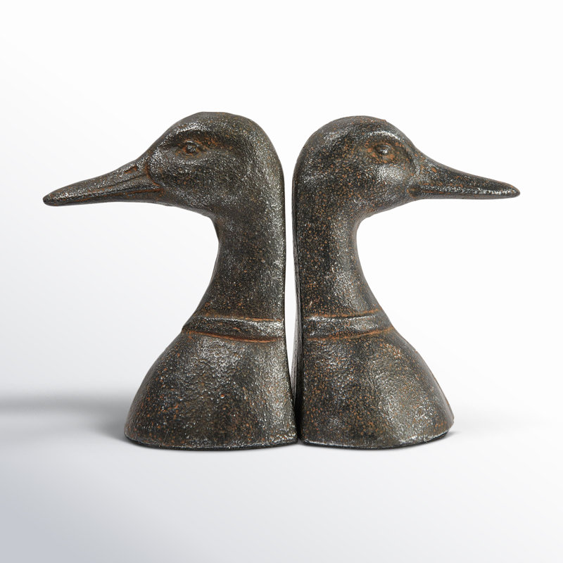 Caselyn Decorative Distressed Cast Metal Duck Head Bookends