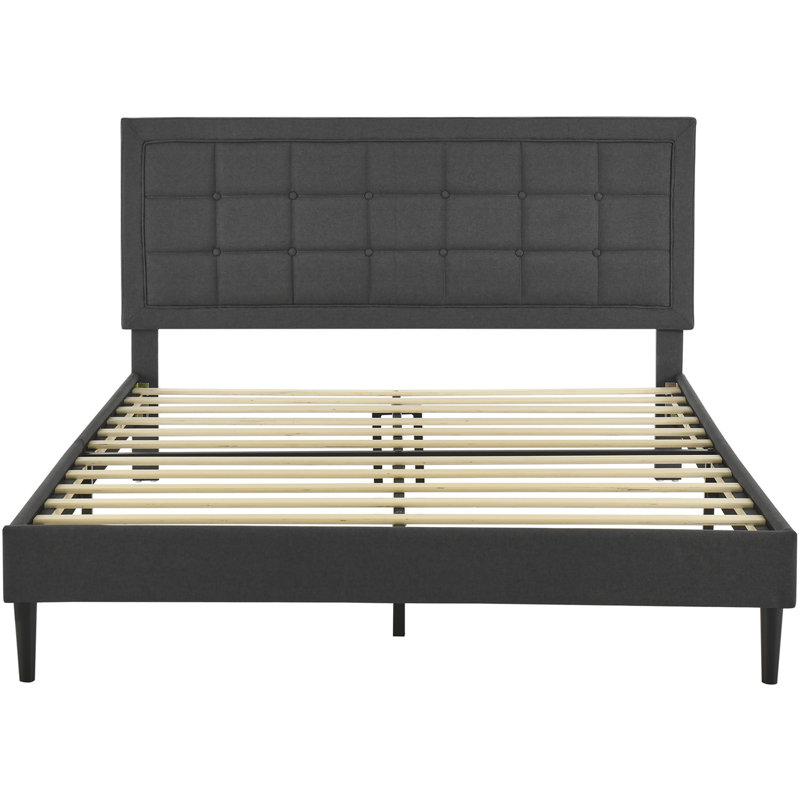 Mornington Dark Grey Linen Upholstered Queen Platform Bed Frame with Tufted Headboard