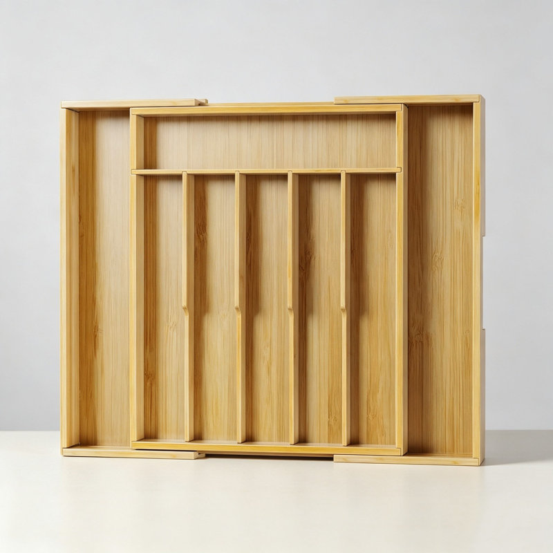 Silverware Organizer, Expandable Bamboo Drawer Organizer, 5 x 51 x 39 cm X-Large