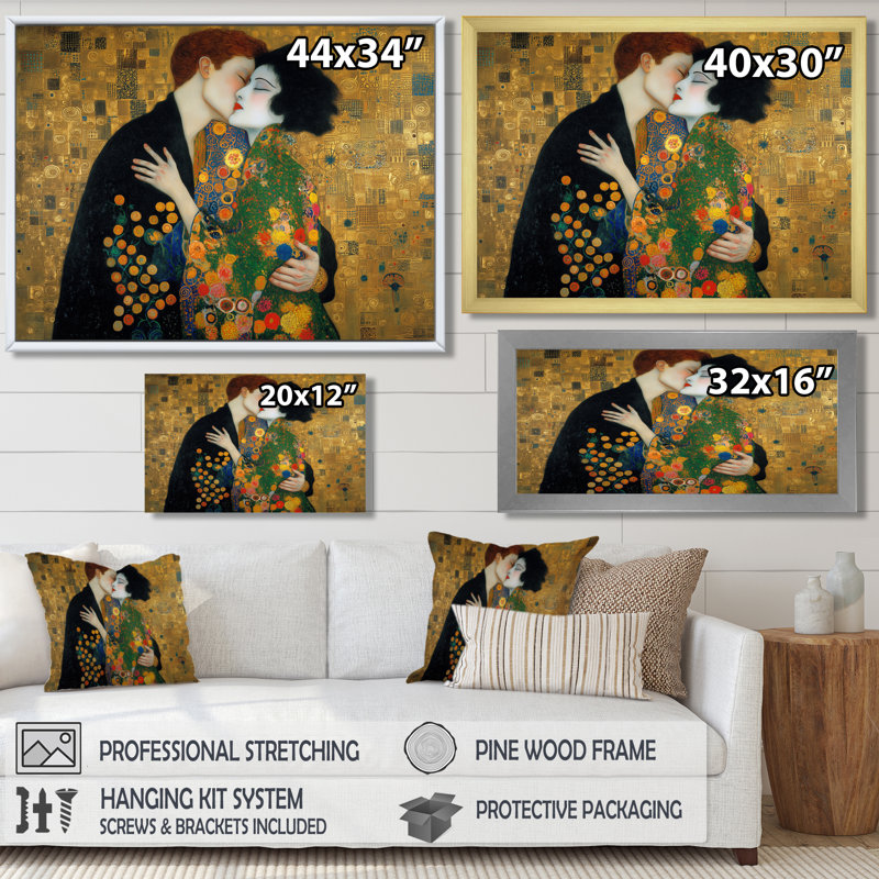 Impression intime sur toile, "Couple intime", H 30 po x l 40 po, Cadre flottant, Doré