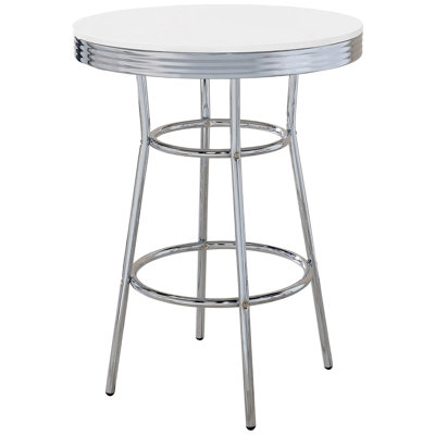 Round Table In Glossy White And Finish, Dining Room , 41.44" H X 30" W D, Made With Precision Care & Bar Table, Contemporary Style, 41.44 Inches High 30 Wide Long, Heavy-Duty Construction