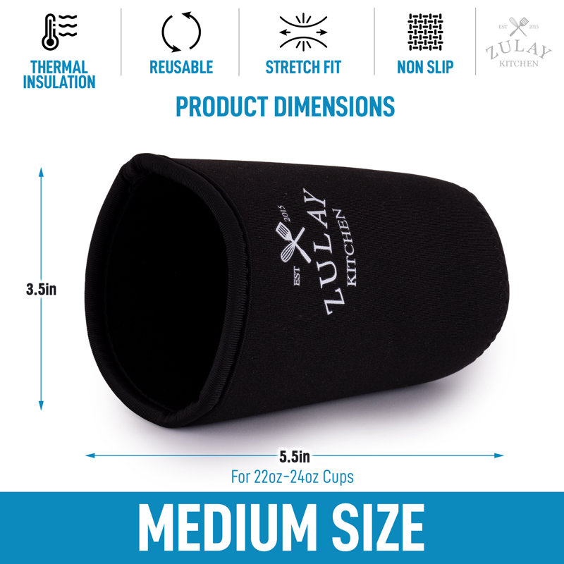 Zulay Kitchen Medium Reusable Iced Coffee Sleeve, Black