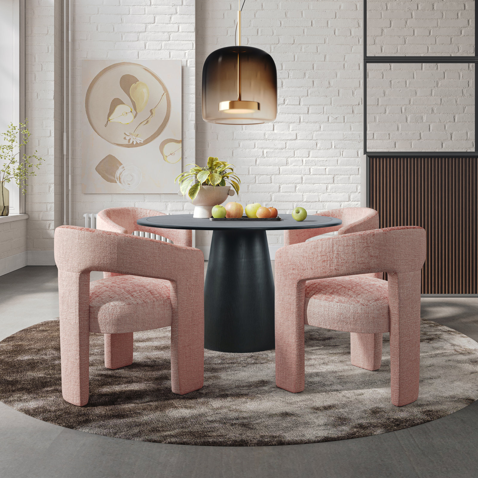 Darlington Dining Table Set, Gwen Pink Microsuede, Black