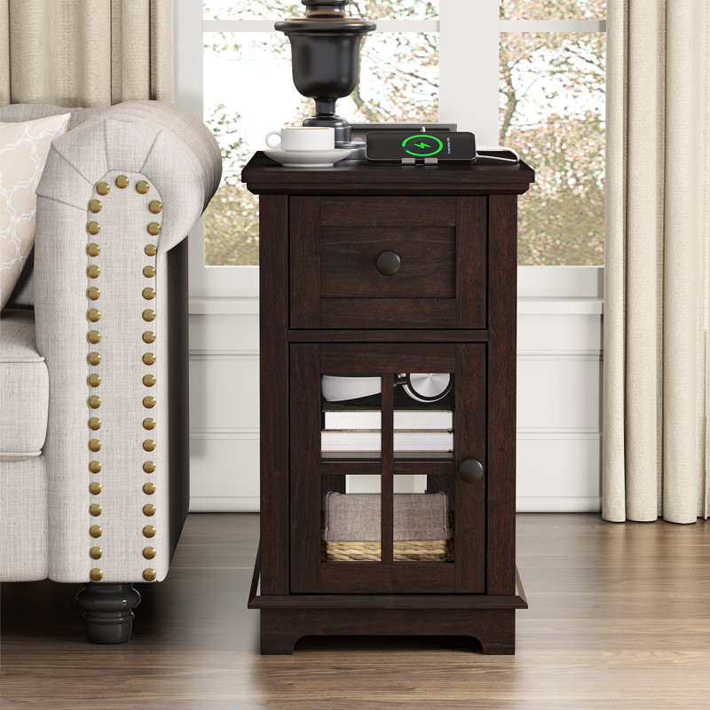 Ensemble de tables de bout avec plateau et rangement Antrea, Espresso, 1