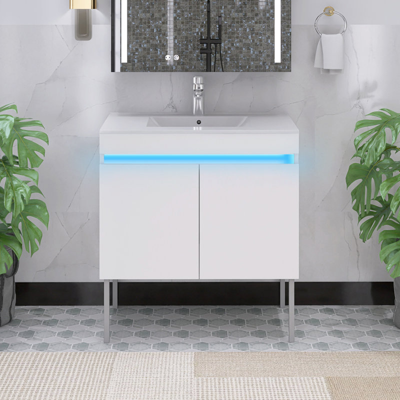 Meuble-lavabo simple avec plateau Lexxy 30, Blanc