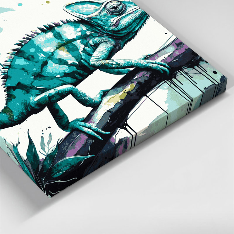 Faune, caméléon, art mural sur toile vert, H 8 po x l 10 po