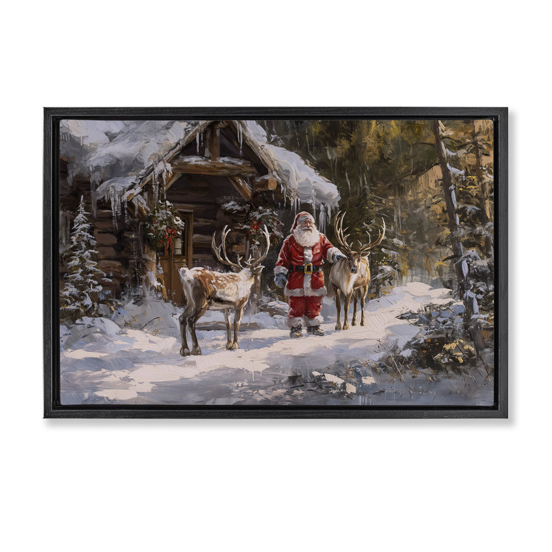«Traditional Santa» par Cabin Canvas par Imagine It Images, Cadre flottant noir de jais, H 18 po x l 25 po