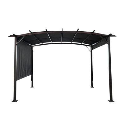 12' x 9' Outdoor Steel Pergola Gazebo with Retractable Canopy and Side Shades, Gray