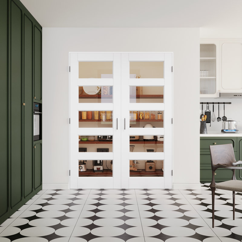 Porte de garde-manger à 5 portes en verre transparent avec portes et poignées en verre, 64 po x 80 po