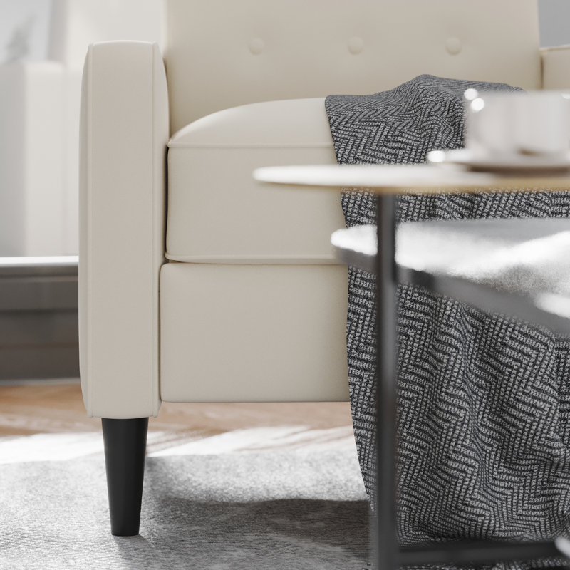 Mid-Century Modern Fabric Upholstered Button Tufted Pushback Recliner, Cream