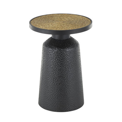 Clayt Metal Handmade Side End Black Accent Table with Rope Tabletop