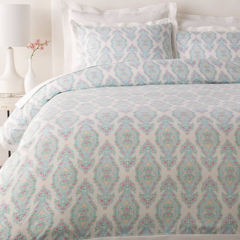 Alia Cotton Blend Ikat Duvet Cover, King, Aqua