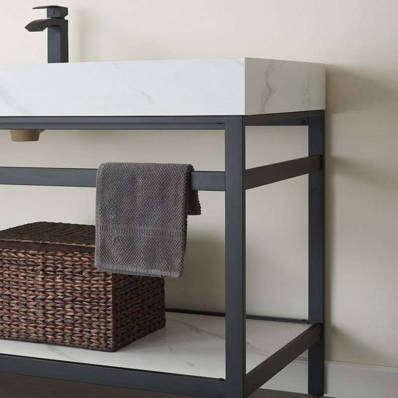 Funes 60" Matte Black and White Single Bathroom Vanity with Stone Top