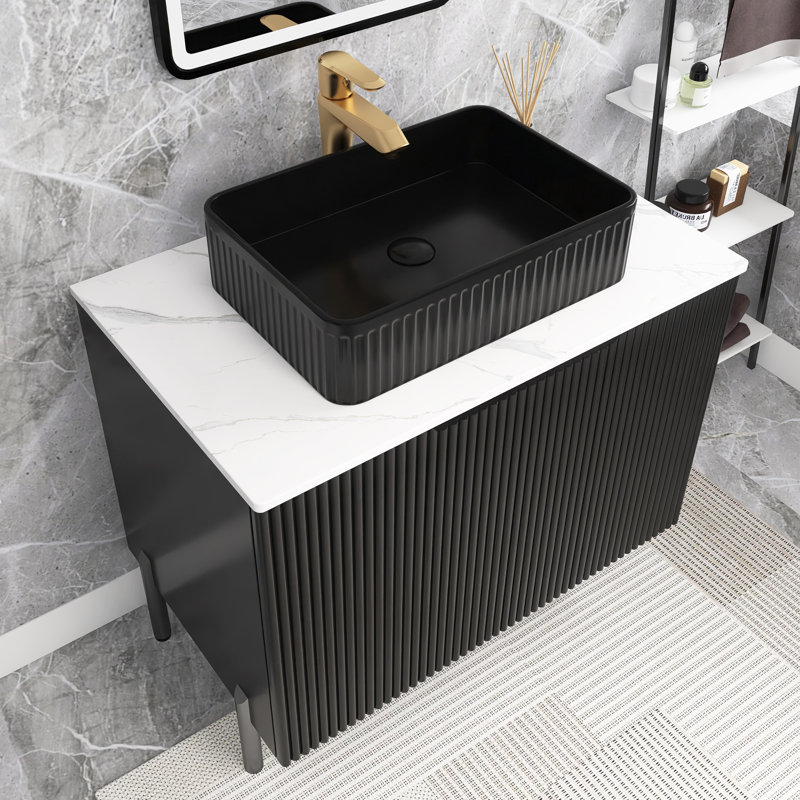 Boika Single Bathroom Vanity with Ceramic Top, Black