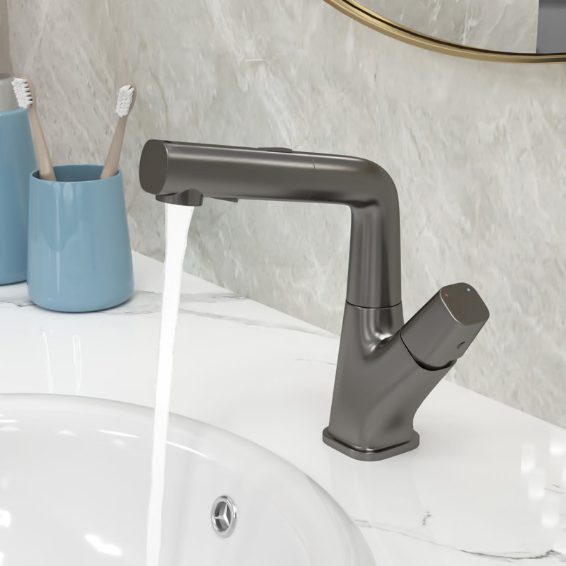 Bathroom Faucet with Pull Down Sprayer Stainless Steel Bathroom Pull Out Faucet with 3 Modes 360° Rotating to Switch Mode