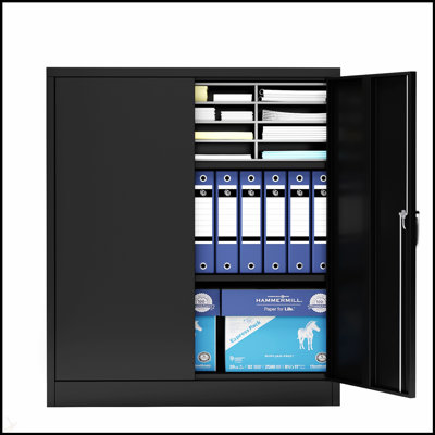 Durable Metal Storage Cabinet With 2 Doors, 2 Adjustable Shelves, And Lockable Security For Office, Garage, And Warehouse