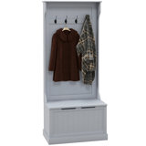 28" 3-In-1 Entryway Hall Tree With Storage Bench, Coat Rack With Four Hooks And Shoe Storage, Gray