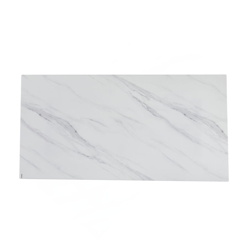 Table de salle à manger rectangulaire de 69,30 pouces de style moderne, en verre trempé avec plateau de table en marbre, pieds de table brossés mat, convenant à 4 à 6 personnes, marbre blanc, gris mat.