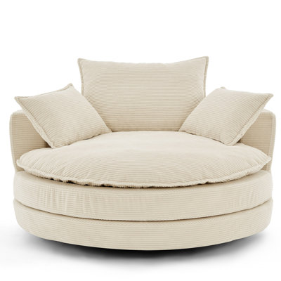 360° Swivel Sofa Chair Accent Barrel Chair 57.5"  Swivel Round Chair With Dual-Layer Cushion Design And 3 Removable Pillows