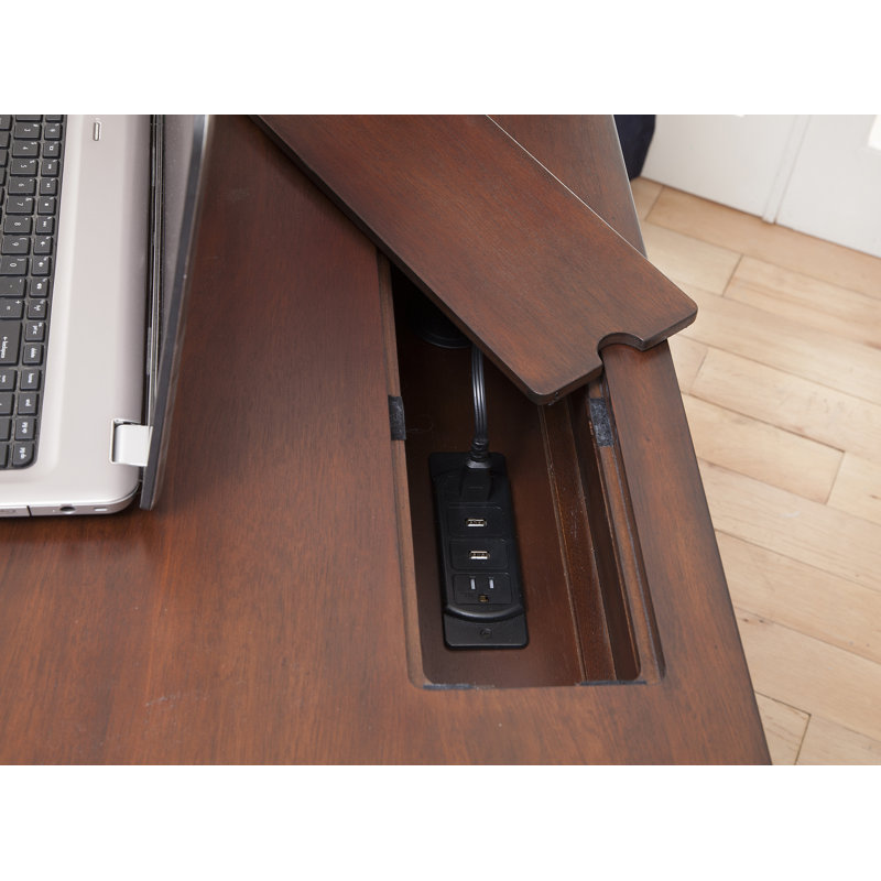 Ilfracombe Solid Wood Writing Desk with Power Outlet, Cinammon Cherry