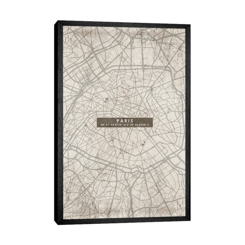 Paris City Map Abstract by WallDecorAddict - Floater Frame Gallery-Wrapped Canvas Giclée on Canvas, Black Framed Canvas