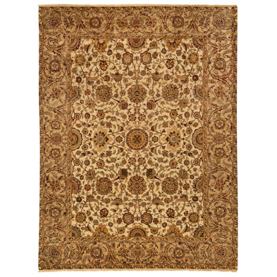 High-Quality Hand-Knotted Cream And Brown Area Rug