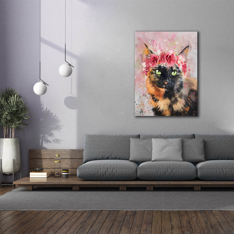 «Flower Crown Calico Cat 5» par Furbaby Affiliates, art mural sur toile, H 54 po x l 40 po x P 1,5 po