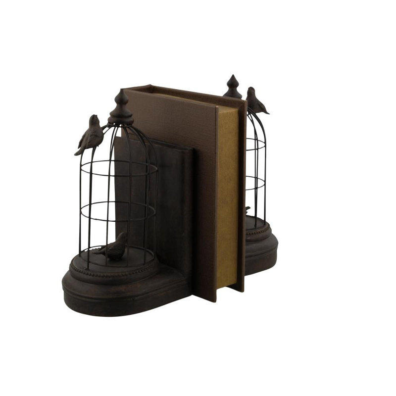 Bird Decorative Black Bookends with Cages