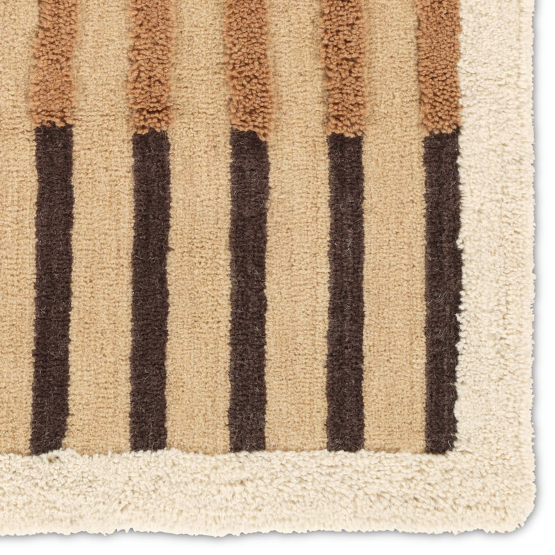 Tapis brun en laine mélangé lavable à la main, Rectangle 7 pi 9 po x 9 pi 9 po