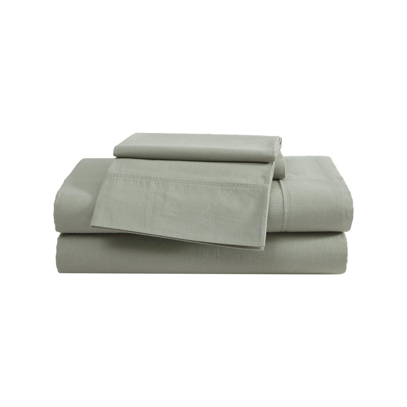 Queen Green Cotton Percale Deep Pocket Sheet Set