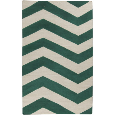 Tapis vert / beige en laine tissé à la main Asencio