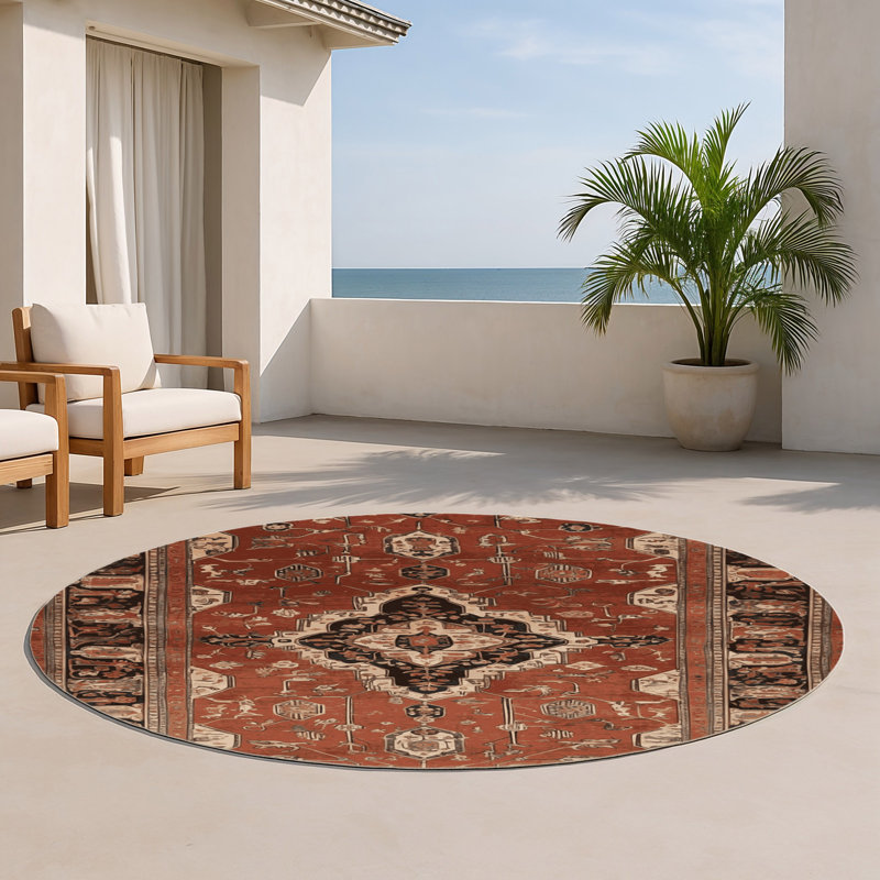 Tapis d'intérieur et d'extérieur brun Persian, Rond 5 pi