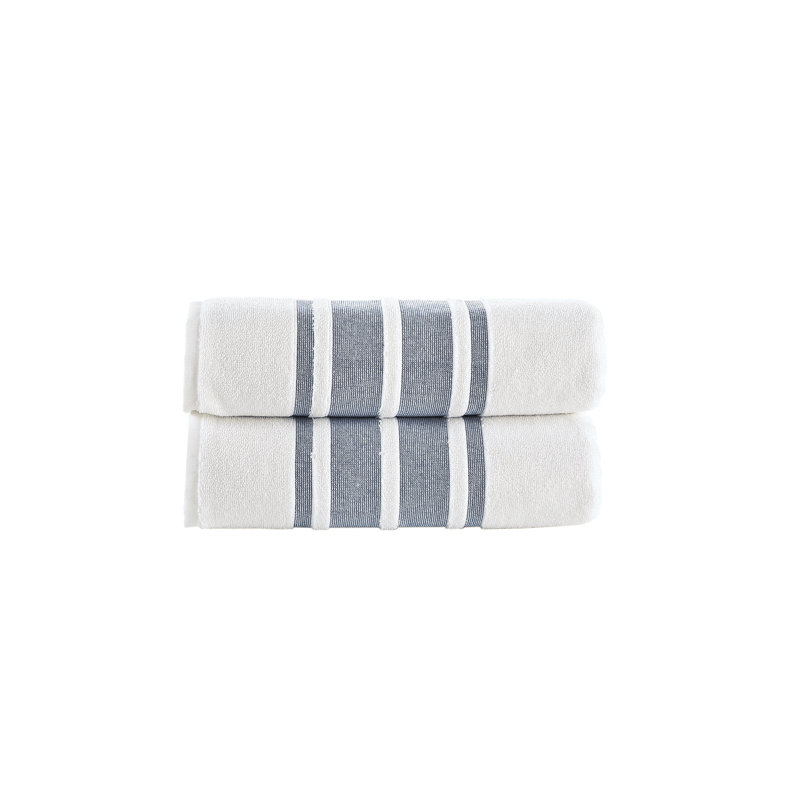 Navy and White Turkish Cotton Stripe Bath Towels Set