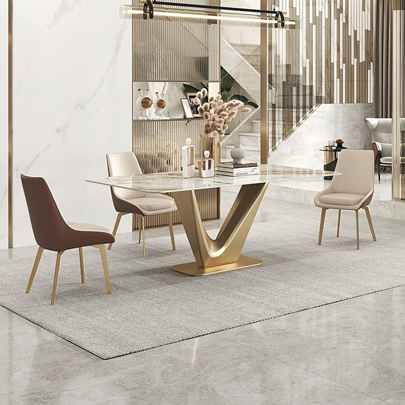 Randahl 71'' L Modern Rectangular Stone Top Dining Table, Gold
