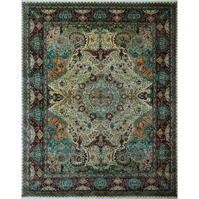 Maerose One-of-a-Kind 9'1" x 12' New Age Rectangle Wool Area Rug in Blue and Ivory